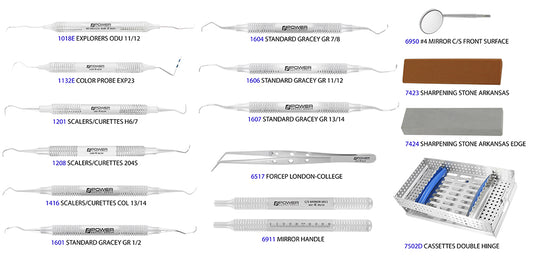 Prophy Instrument Kit - Large, Set of 15 with Cassette and Sharpening Stones